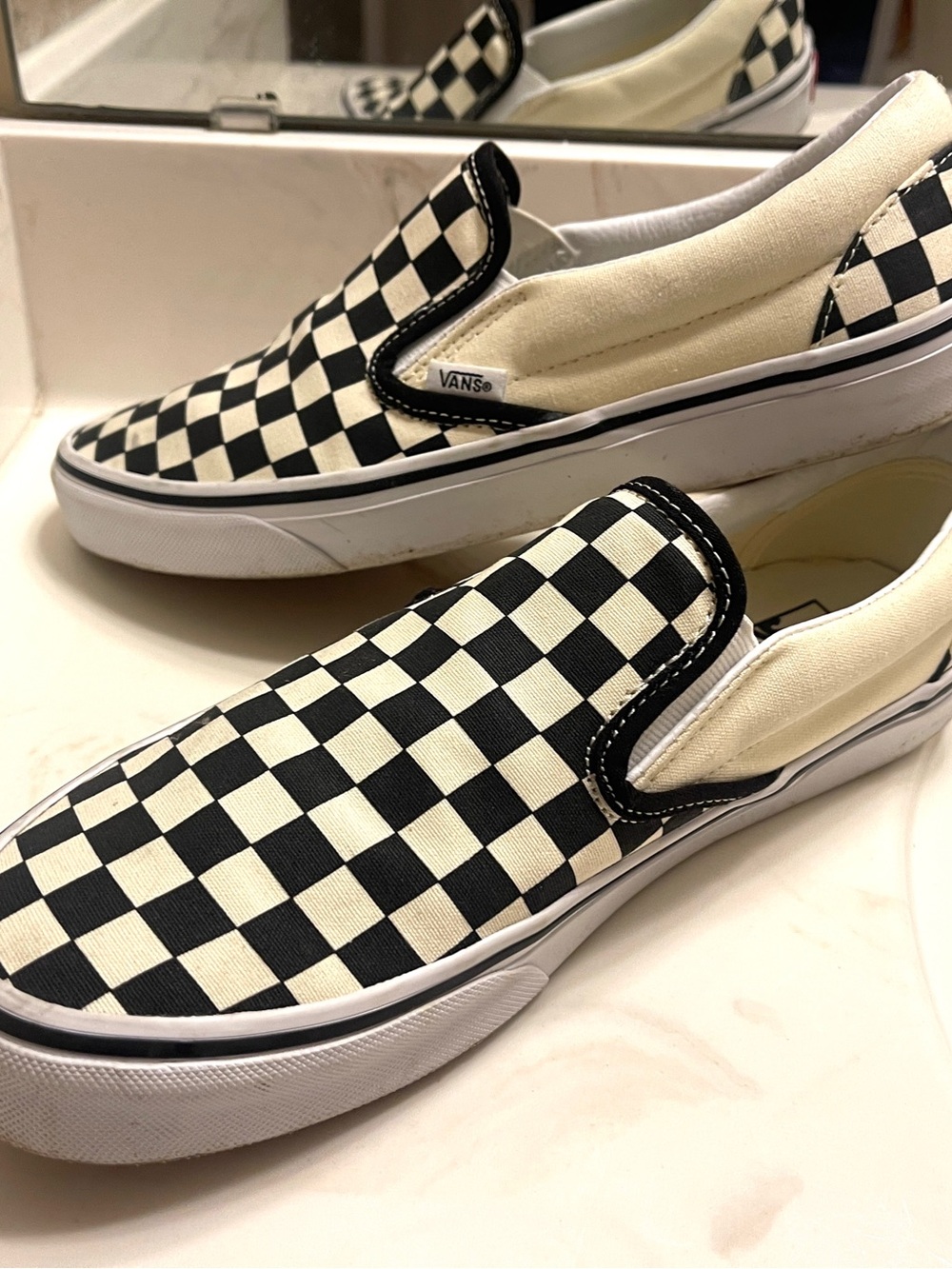 VANS Checkerboard Classic Slip Ons Women sz 10.5 Black White Shoes Sneakers